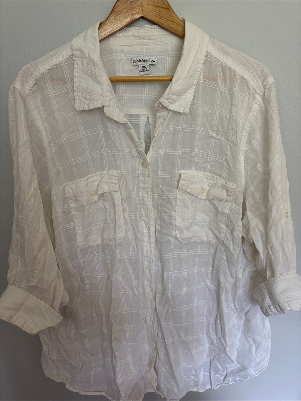 croft & barrow White Button-Front Lightweight Plaid Shirt